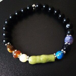8" Chakra Stretch Bracelet w. Carnelian, Citrine Jasper, Tigereye & Agate Stone